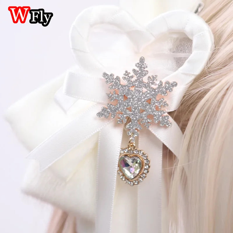 Gothic Harajuku Y2K Girl Lolita Japanese Autumn/Winter Snowflake Pair Cute Hairball Double Ponytail Headpiece Hair clip Hairpin