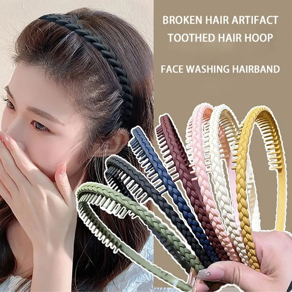 2023 Girls Fashion Head Hoop with Teeth Frosted Braid Headband Non-slip Hairband Hair Fixing Headwear Hair Styling Accessories