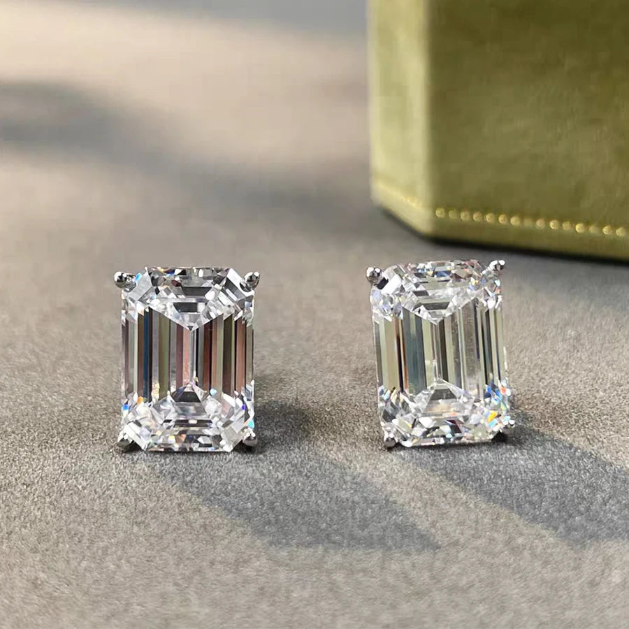 BXINY Emerald Cut Moissanite Stud Earrings 100%S925 Silver Certified Lab Diamond Ear Studs for Women Men Party Gift Fine Jewelry