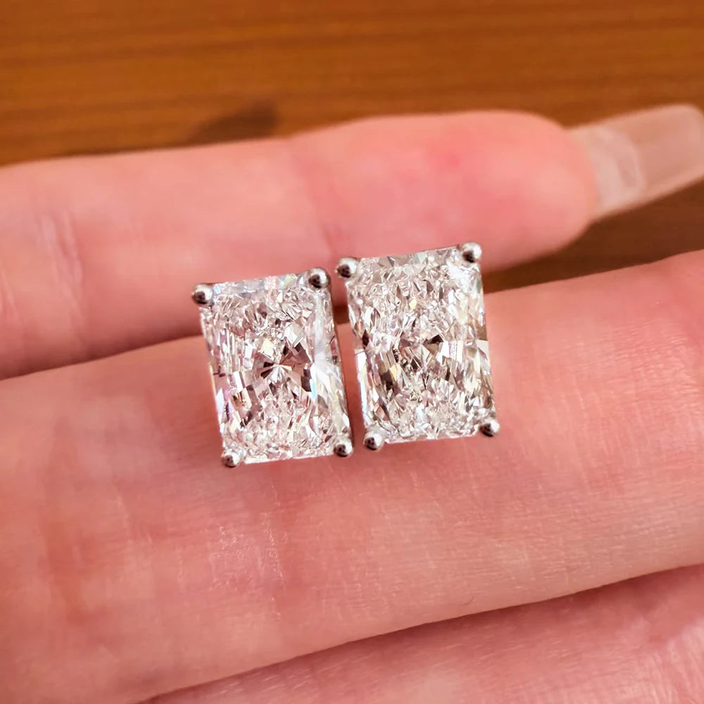 BXINY Emerald Cut Moissanite Stud Earrings 100%S925 Silver Certified Lab Diamond Ear Studs for Women Men Party Gift Fine Jewelry