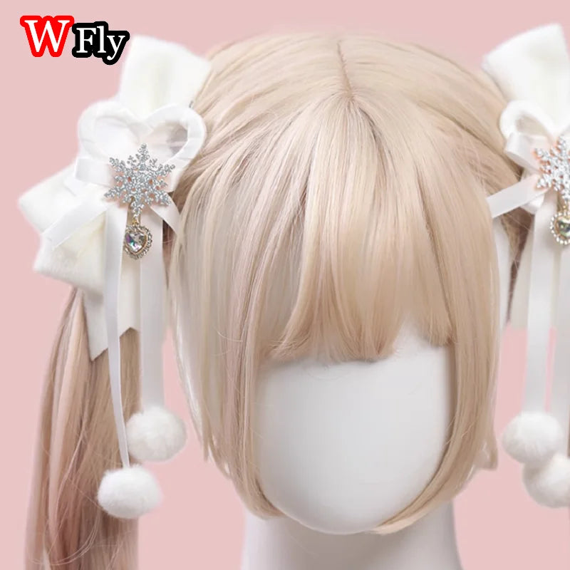 Gothic Harajuku Y2K Girl Lolita Japanese Autumn/Winter Snowflake Pair Cute Hairball Double Ponytail Headpiece Hair clip Hairpin